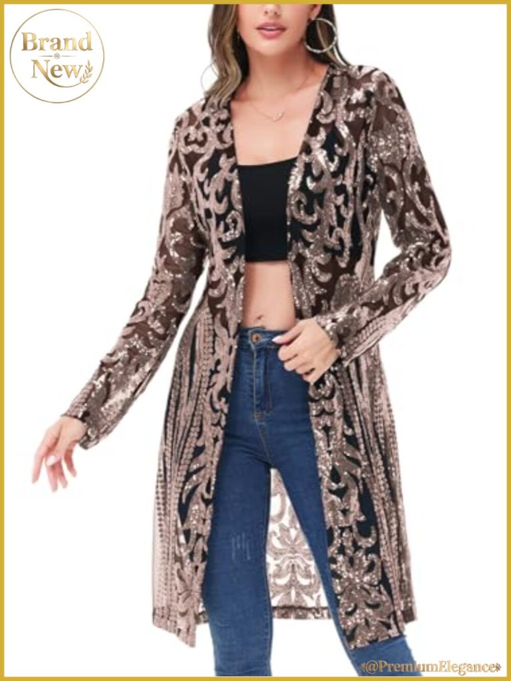 Sparkly Sequin Cardigan Long Sleeve Open Front Glitter Kimono